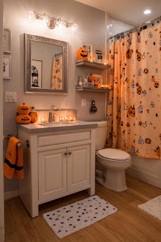 Guest Bathroom Halloween Decor with Cartoon Character Shower Curtain