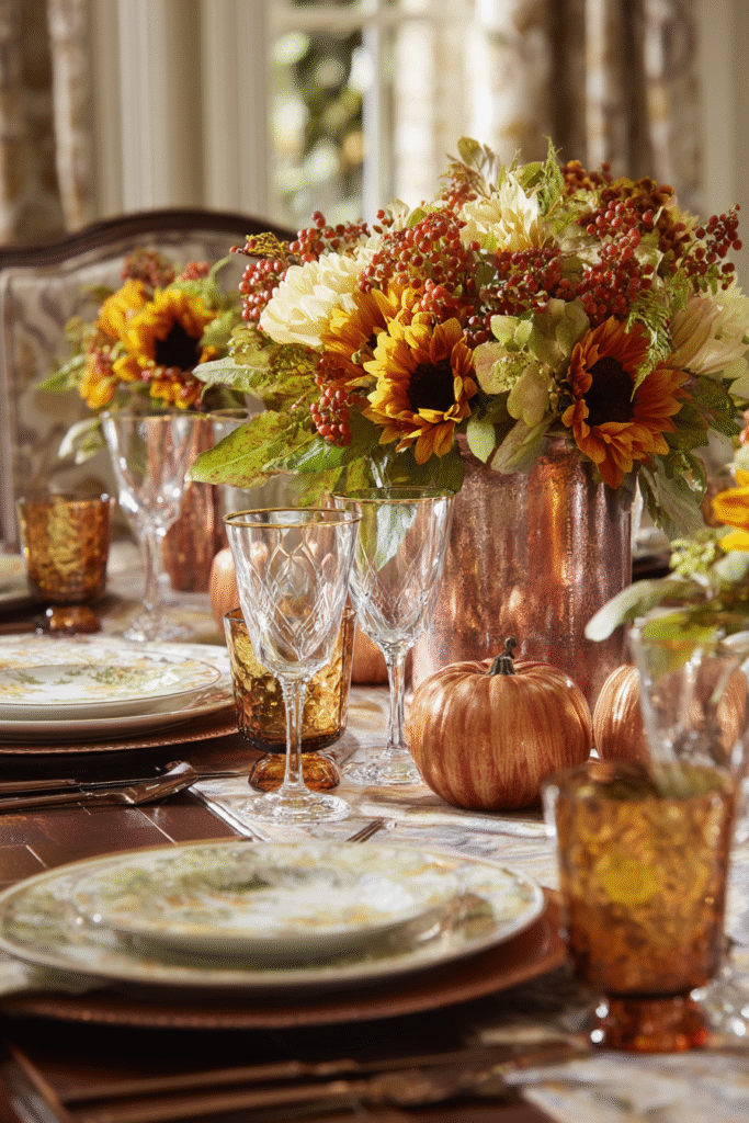 Seasonal Flowers Thanksgiving Decorations Table Setting