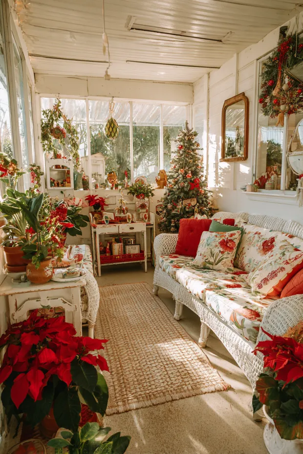 Vintage Sun Porch Christmas with Multi-Era Ornament Collections