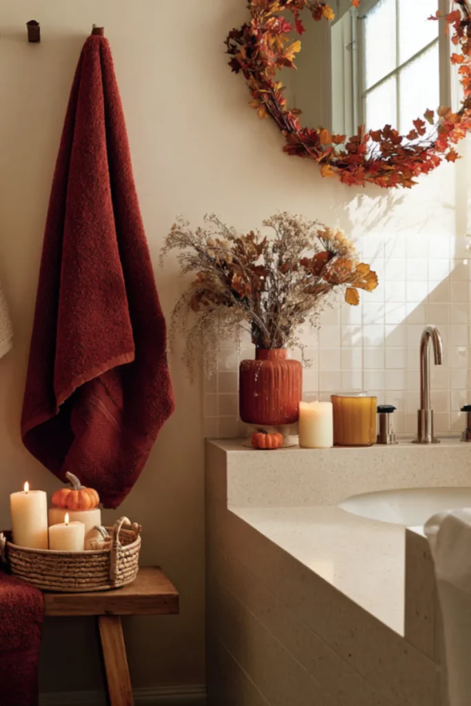 Bathroom Fall Styling with Warm Seasonal Towels