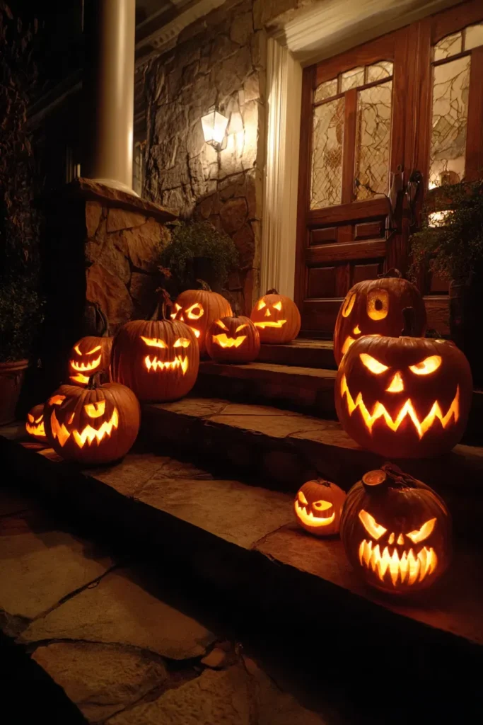 Front Entryway Frights: Spine-Chilling Pumpkin Display