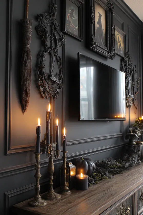 Gothic Accent Wall with Smart TV