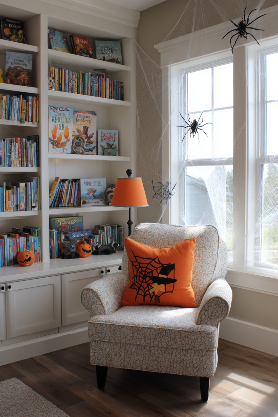 Home Library Halloween Display with Children's Halloween Books